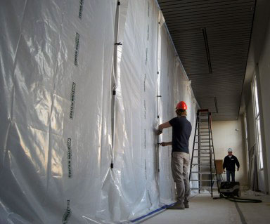 Curtain-Wall Renovierungssystem - das wiederverwendbare Schutz-System gegen Staub, Verschmutzung und Kälte auf Baustellen