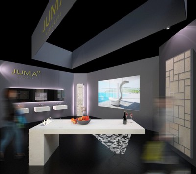 BAU 2015 - JUMA EXCLUSIVE stellt Konzeptstand vor: Individualisierbare Design-Objekte mixen emotionalen Naturstein mit edler Glas-Kreation