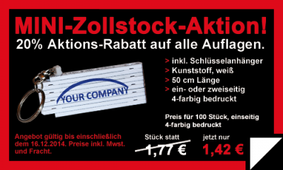 Mini-Zollstock-Aktion bei Primus-Print.de bis einschließlich dem 16.12.2014