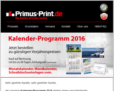 Newsletter der Druckmarke Primus-Print.de in neuem Design