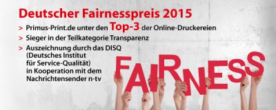 Deutscher Fairnesspreis 2015 - Primus-Print.de unter den Top-3 der Online-Druckereien