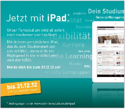 Fernstudium mit dem iPad: IUBH stattet neue Studenten ab Oktober mit iPads aus