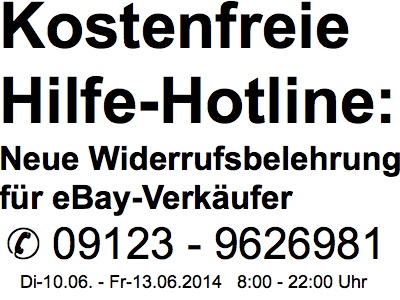 Kostenfreie Hilfe-Hotline zur neuen Widerrufsbelehrung bei eBay