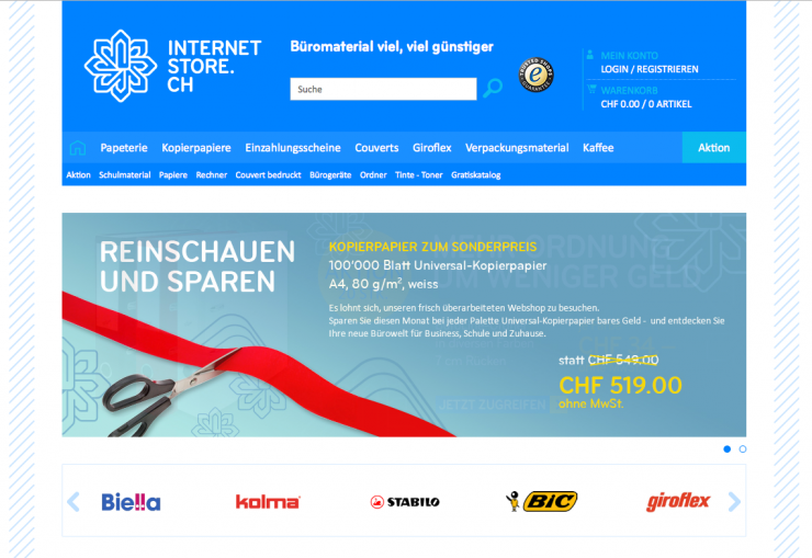 Neuer Webshop für den Schweizer Büroallrounder internetstore.ch
