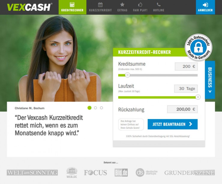 Vexcash bietet Neukunden 200,- Euro Kleinkredit kostenlos