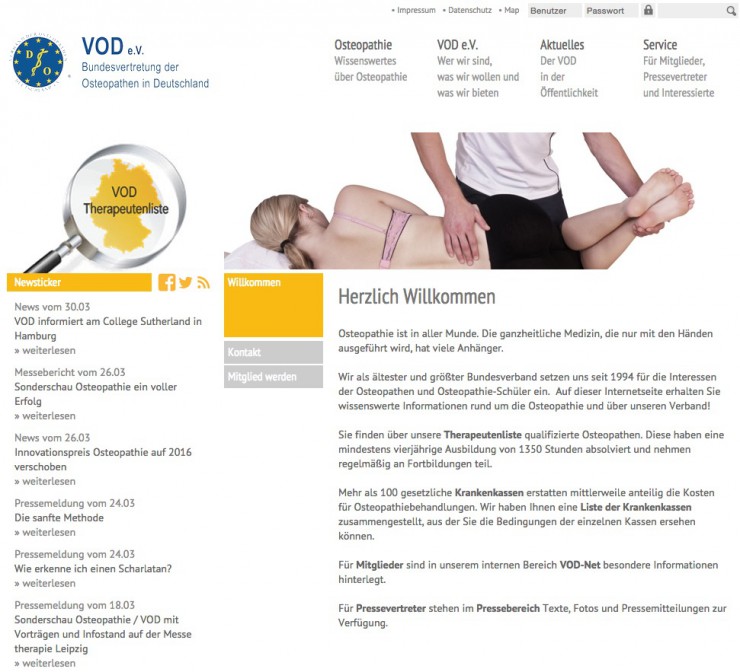 Bekannteste Osteopathie-Website in neuem Look / Relaunch von www.osteopathie.de des Verbandes der Osteopathen Deutschland (VOD) e.V.