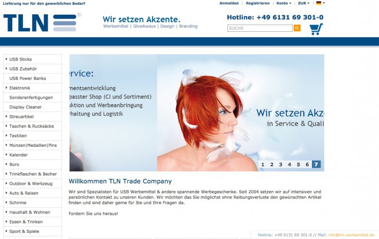 Internetauftritt der TLN Trade Company GmbH
