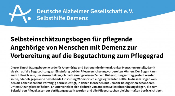 Hilfe bei der Beantragung eines Pflegegrads: Neuer Selbsteinschätzungsbogen der Deutschen Alzheimer Gesellschaft