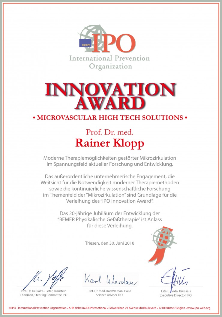 INNOVATION AWARD von IPO für Microvascular Hightech Solutions