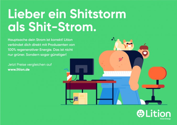 Lieber ein Shitstorm als Shit-Strom: Ökostrom-Plattform Lition startet erste bundesweite Kampagne