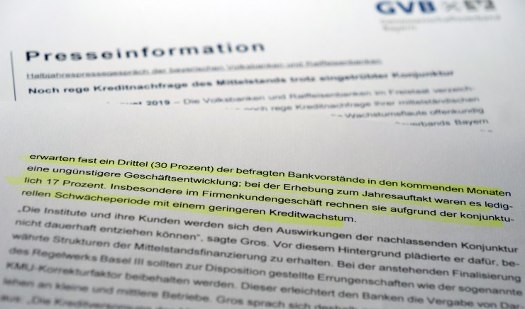 Halbjahrespressegespräch der bayerischen Volksbanken und Raiffeisenbanken   / Noch rege Kreditnachfrage des Mittelstands trotz eingetrübter Konjunktur