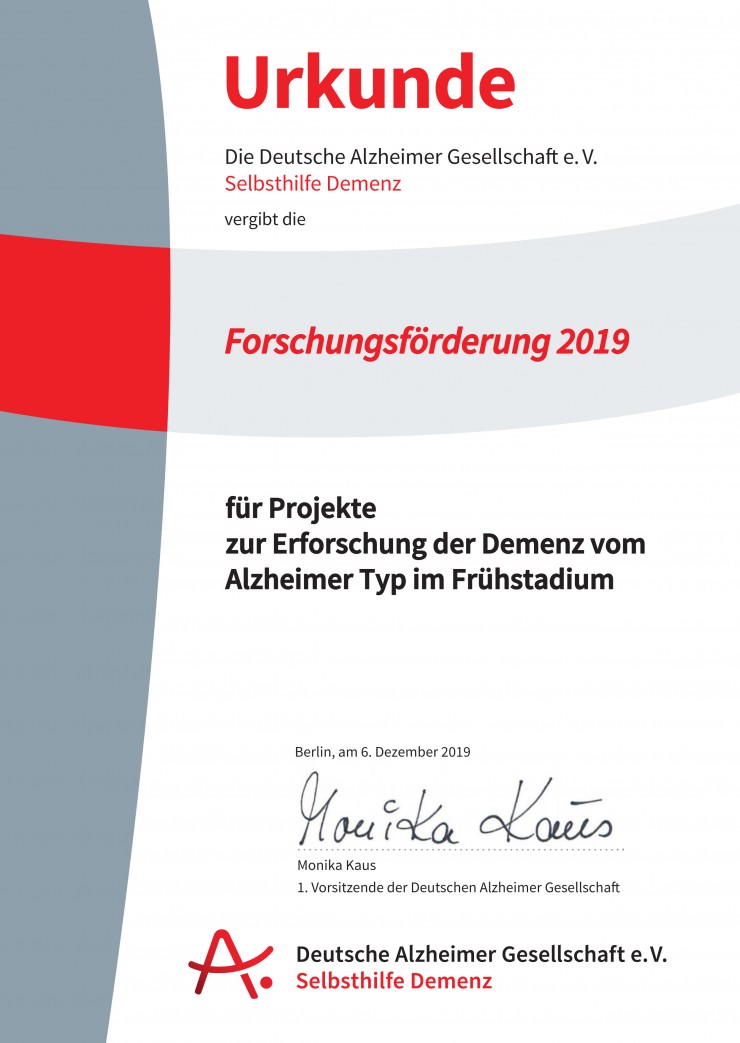 Forschung zum frühen Stadium der Alzheimer-Demenz: Deutsche Alzheimer Gesellschaft vergibt Forschungsförderung