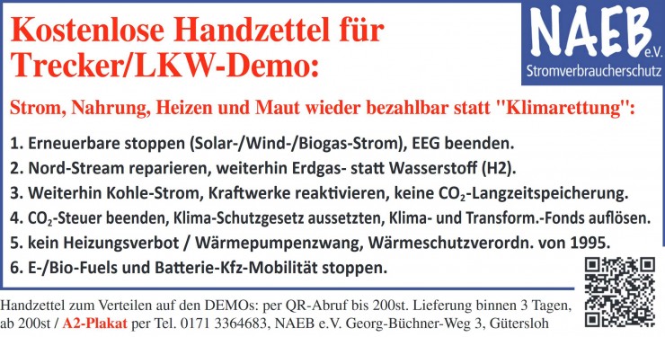 Kostenlose Handzettel für Trecker/Lkw-Demo