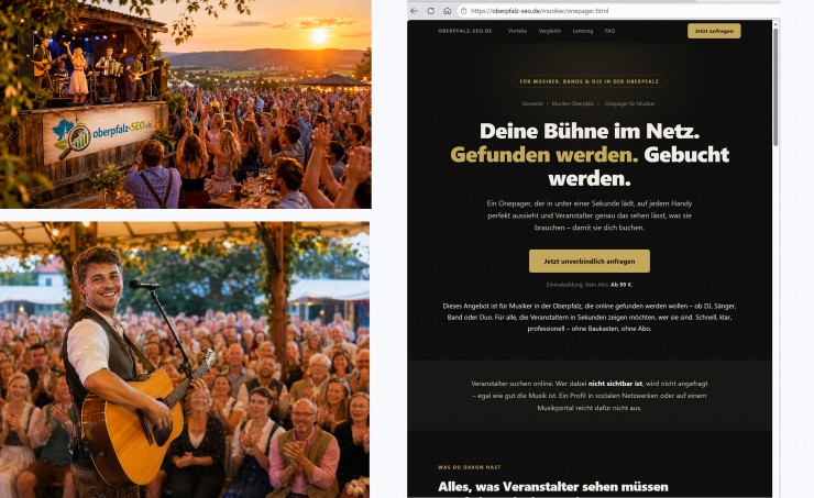 Onepager für Musiker: Wie Bands und DJs in der Oberpfalz endlich online besser gefunden werden