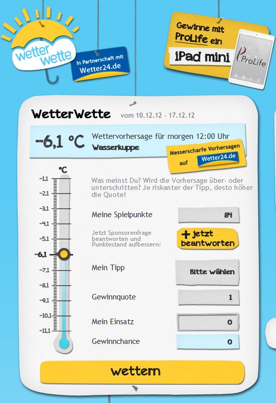 Spielspaß mit dem neuen Online-Gewinnspiel WetterWette garantiert