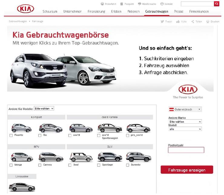 KIA Austria startet eigene Gebrauchtwagenbörse mit Technologie von WebMobil24