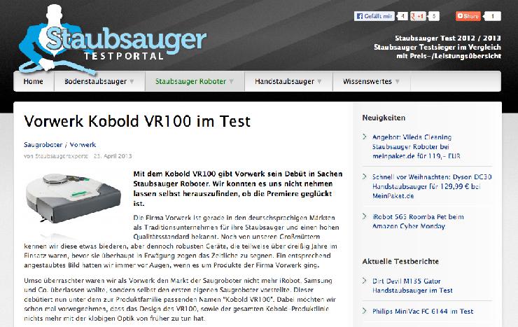 Staubsauger Roboter auf dem Vormarsch - heute der Vorwerk Kobold VR100 im Test