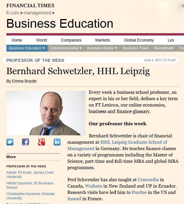 Financial Times: Bernhard Schwetzler von der HHL Leipzig Graduate School of Management ist 