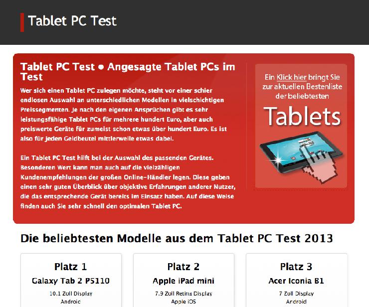 Tablet PC Test - Die beliebtesten Tablet PCs im Jahr 2013