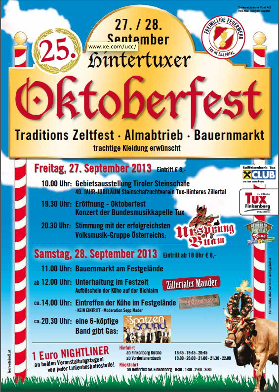 Tux wird zur Wiesn - 25. Hintertuxer Oktoberfest steht vor der Tür