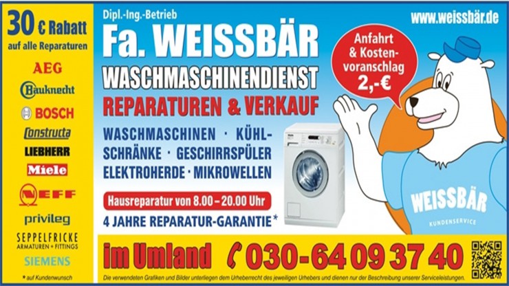 Weissbär e.K. - Waschmaschinen Reparatur feiert Jubiläum